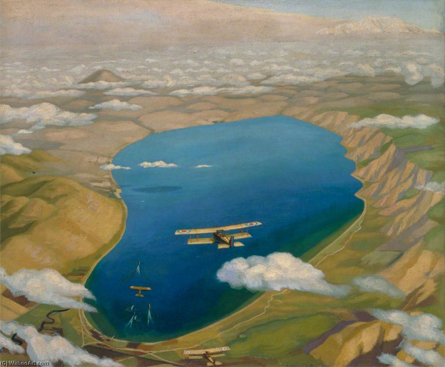 The Sea Of Galilee Aeroplanes Attacking Turkish Boats — Sydney William Carline