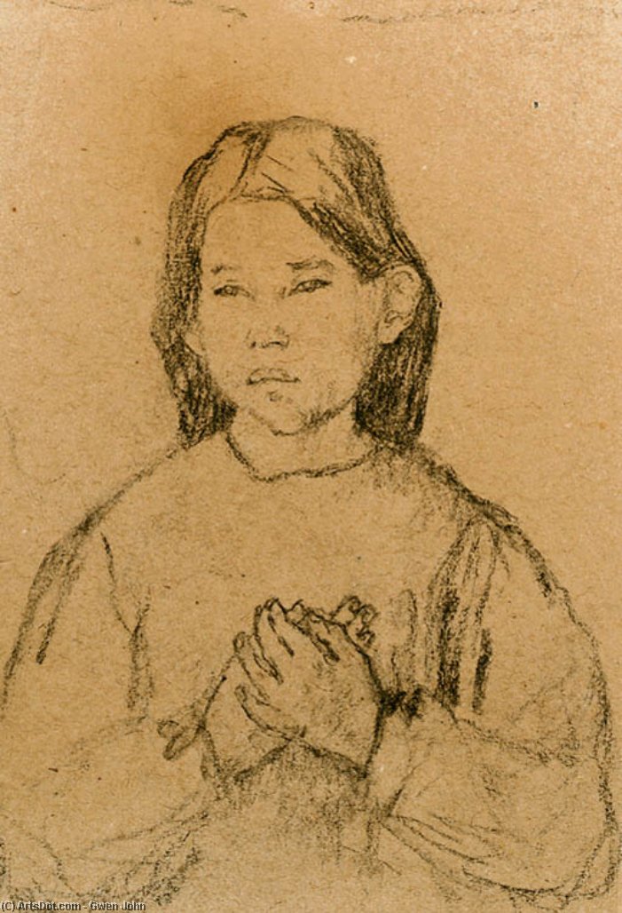 Half Length Of A Girl With Clasped Hands — Gwen John