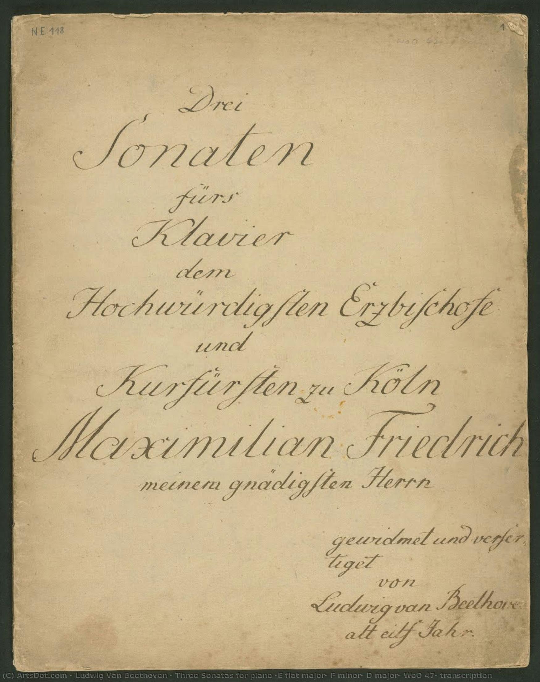 Three Sonatas For Piano (e Flat Major, F Minor, D Major) Woo 47, Transcription — Ludwig Van Beethoven