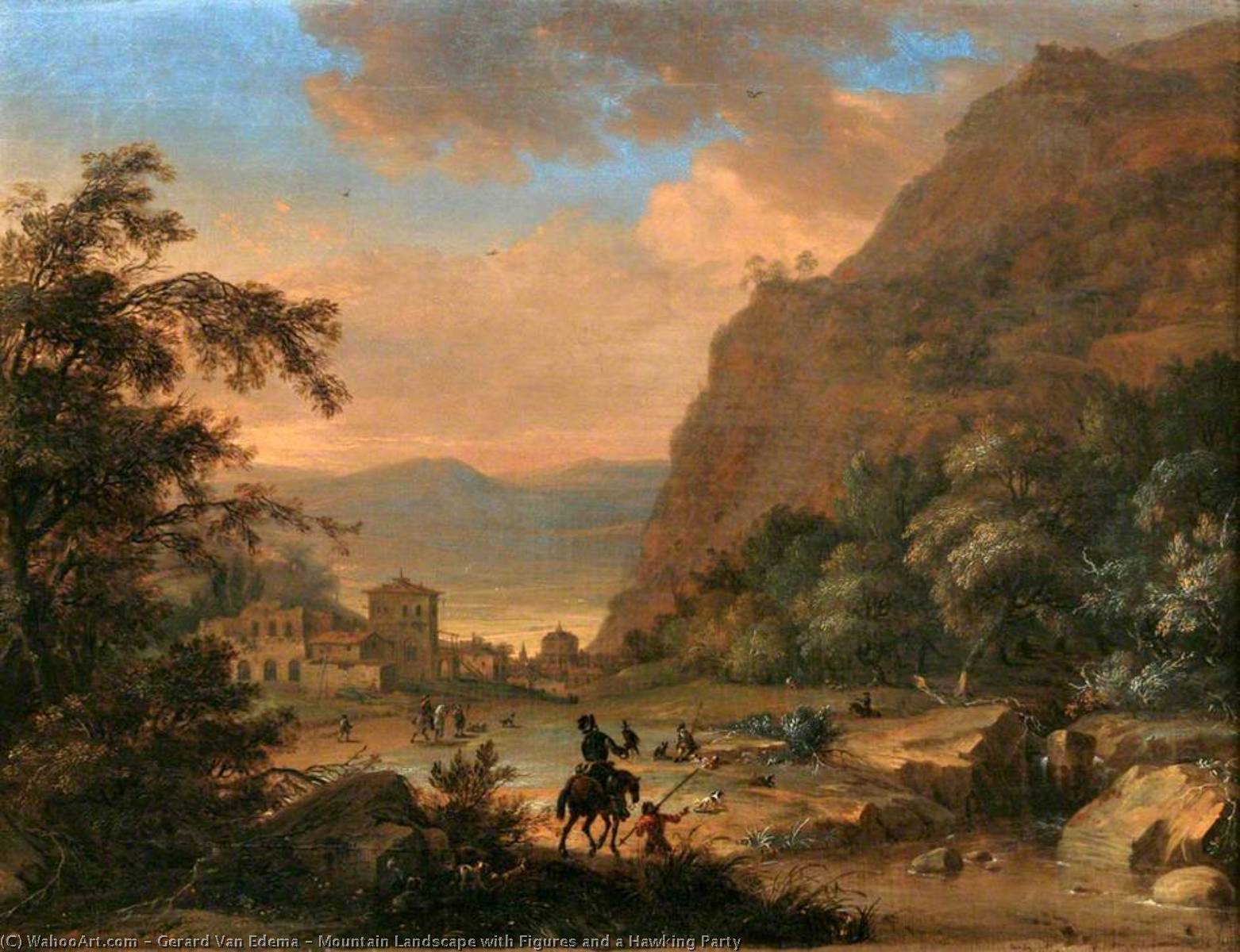 Mountain Landscape With Figures And A Hawking Party — Gerard Van Edema