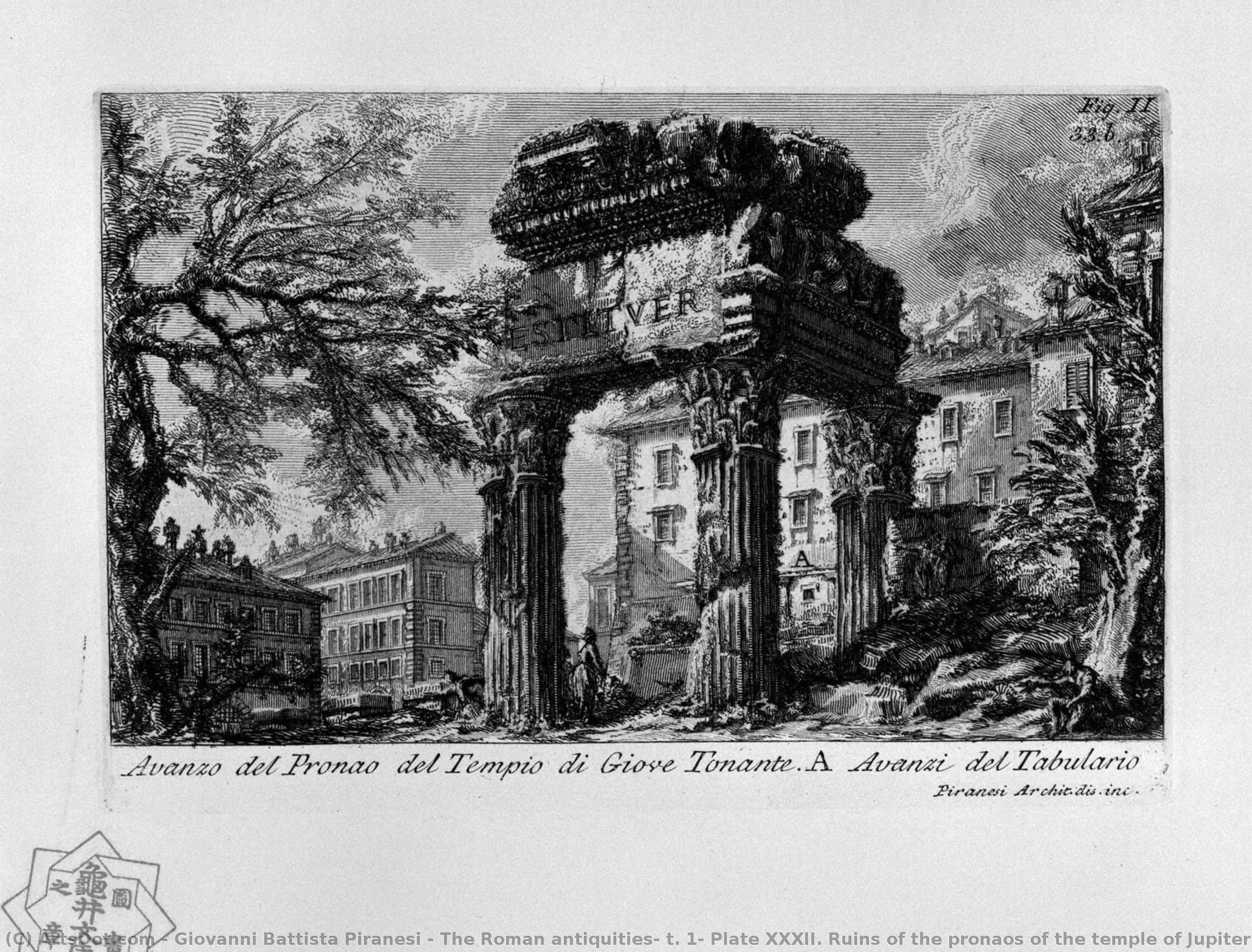 The Roman Antiquities, T. 1, Plate Xxxii. Ruins Of The Pronaos Of The Temple Of Jupiter The Thunderer. — Giovanni Battista Piranesi