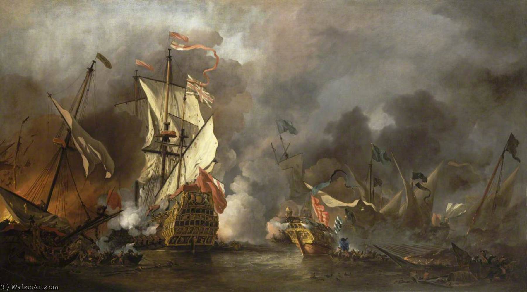 An English Ship In Action With Barbary Vessels — Willem Van De Velde Der Ältere