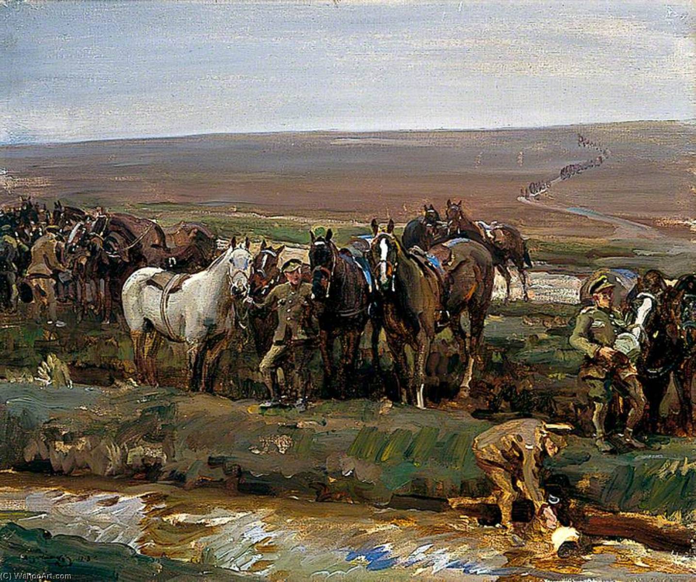 Watering Horses, Canadian Troops In France, 1917 — Sir Alfred James Munnings