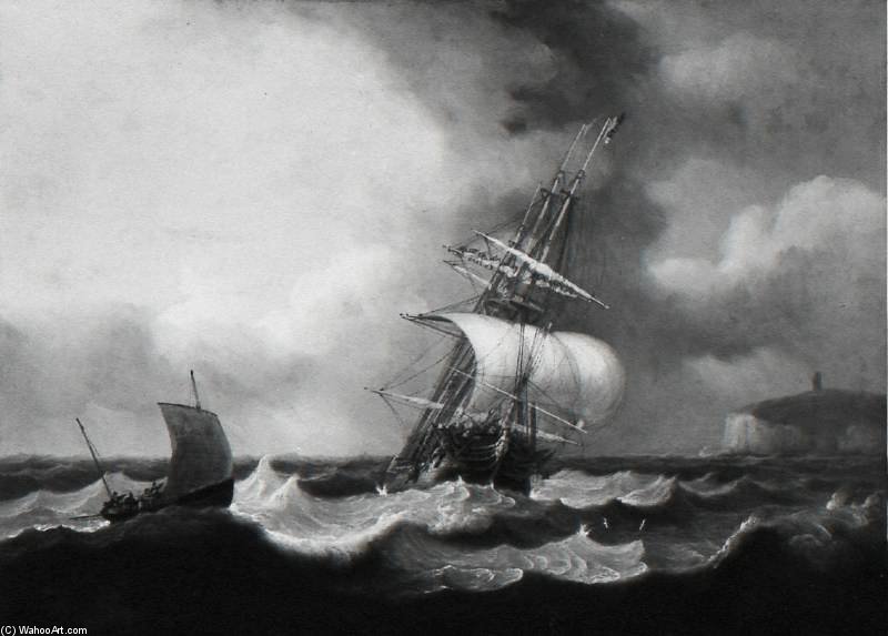A Ship In A Rough Sea Near A Chalk Headland — Tomas Luni