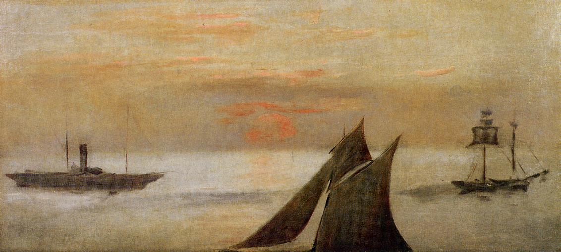 Boats At Sea, Sunset — Édouard Manet