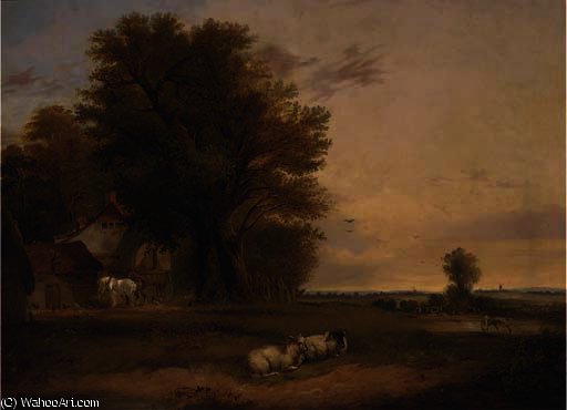 Sheep And Cattle In A Summer Landscape — Edward Charles Williams