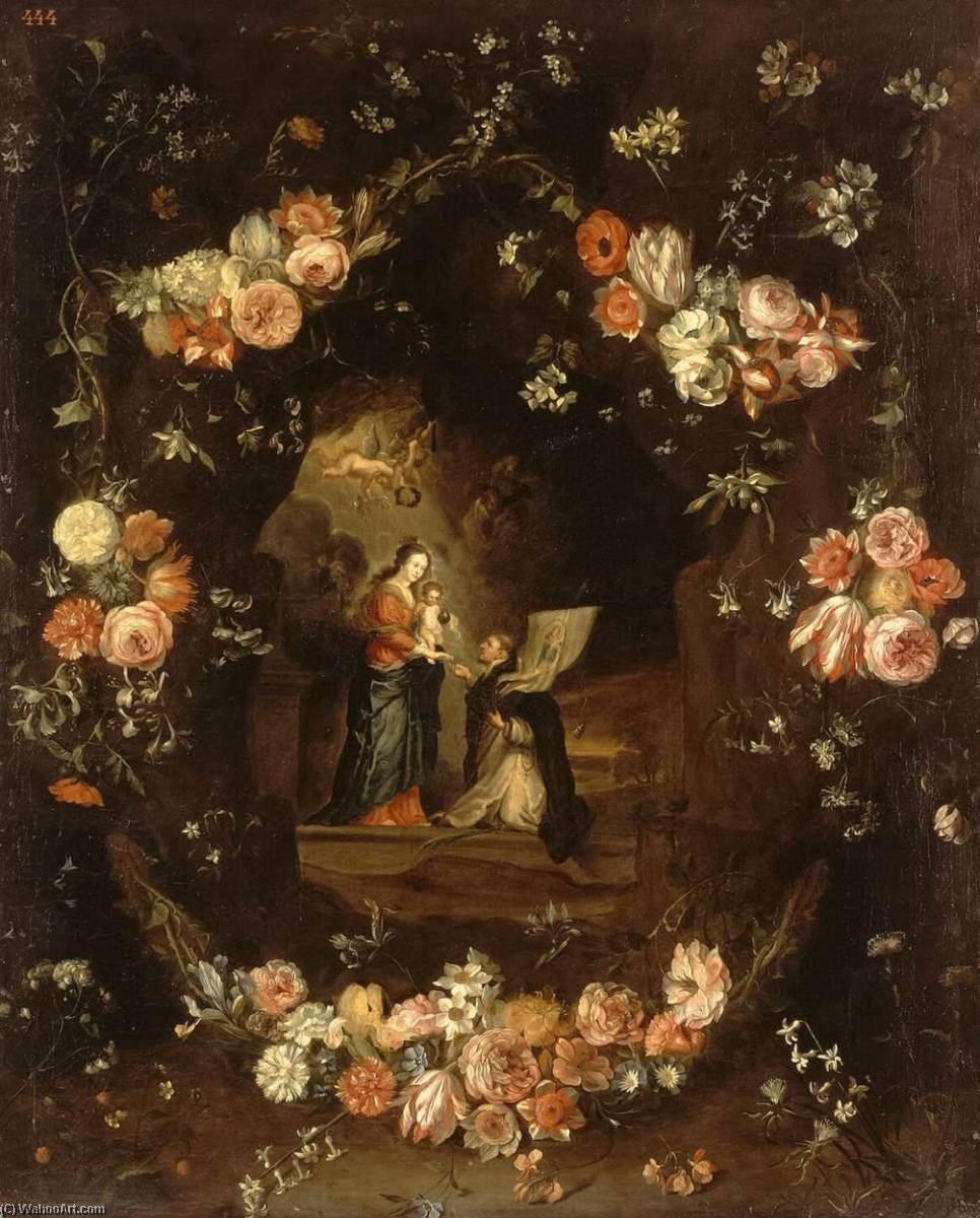 Madonna With The Child And St Ildephonsus Framed With A Garland Of Flowers — Jan Van Kessel The Elder