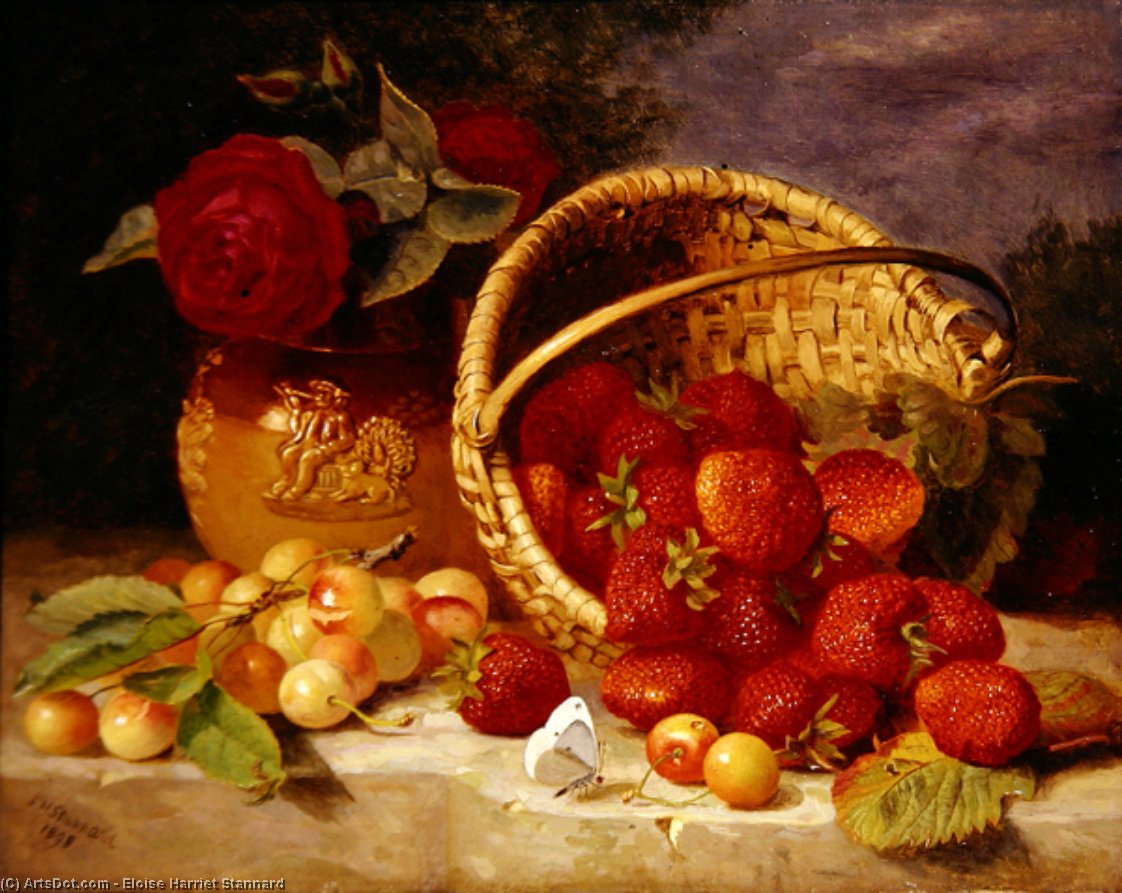 Still Life Of Basket With Strawberries And Cherries — Eloise Harriet Stannard