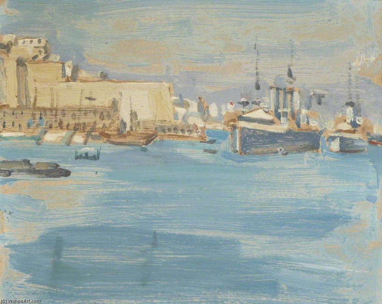 Malta Grand Harbour – Hms 'shropshire', Hms 'london' (and 'revenge', 'queen Elizabeth' And 'royal Oak' In Distance, 3pm–4pm) — Dora Altounyan