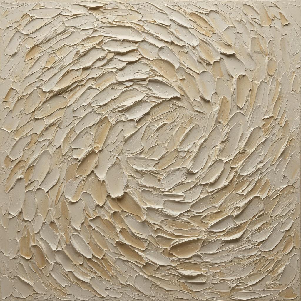 Ephemeral Swirl Of Ivory Impasto In A Meditative Monochromatic Spiral — David Moreau