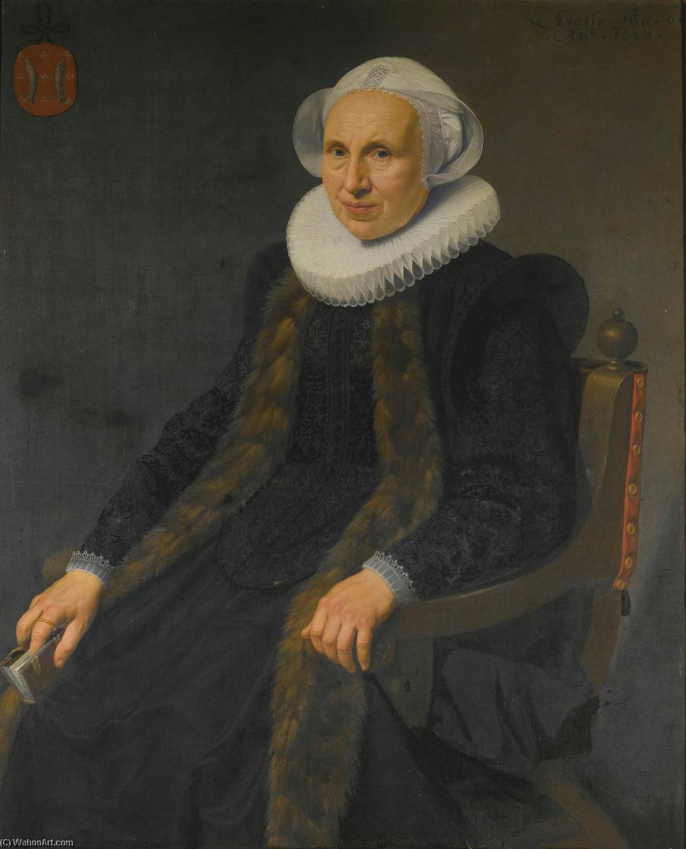 Portrait Of A Lady, Three Quarter Length, Seated On A Chair And Holding A Small Prayerbook — Nicolaes Eliaszoon Pickenoy