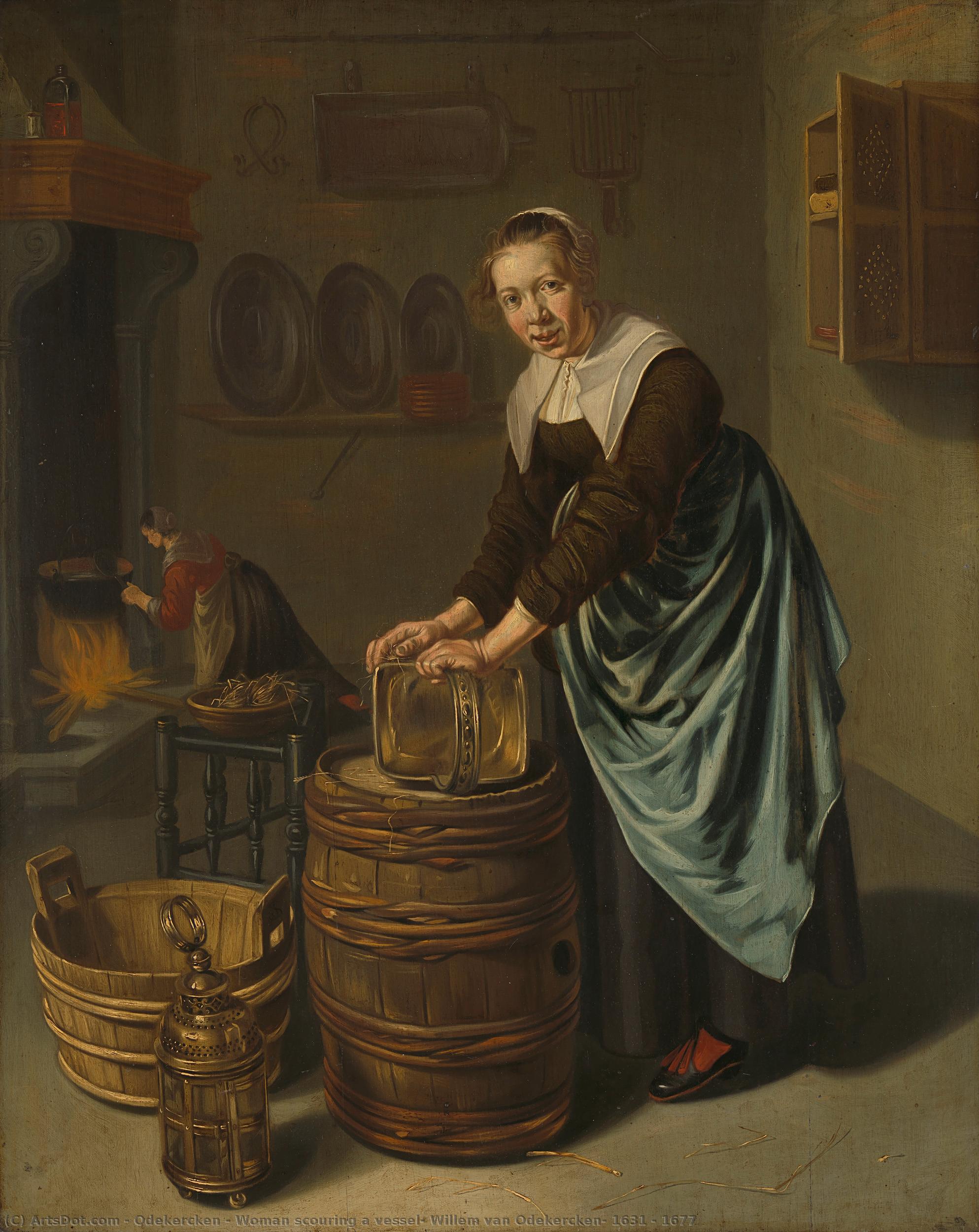 Woman Scouring A Vessel, Willem Van Odekercken, 1631 - 1677 — Odekercken