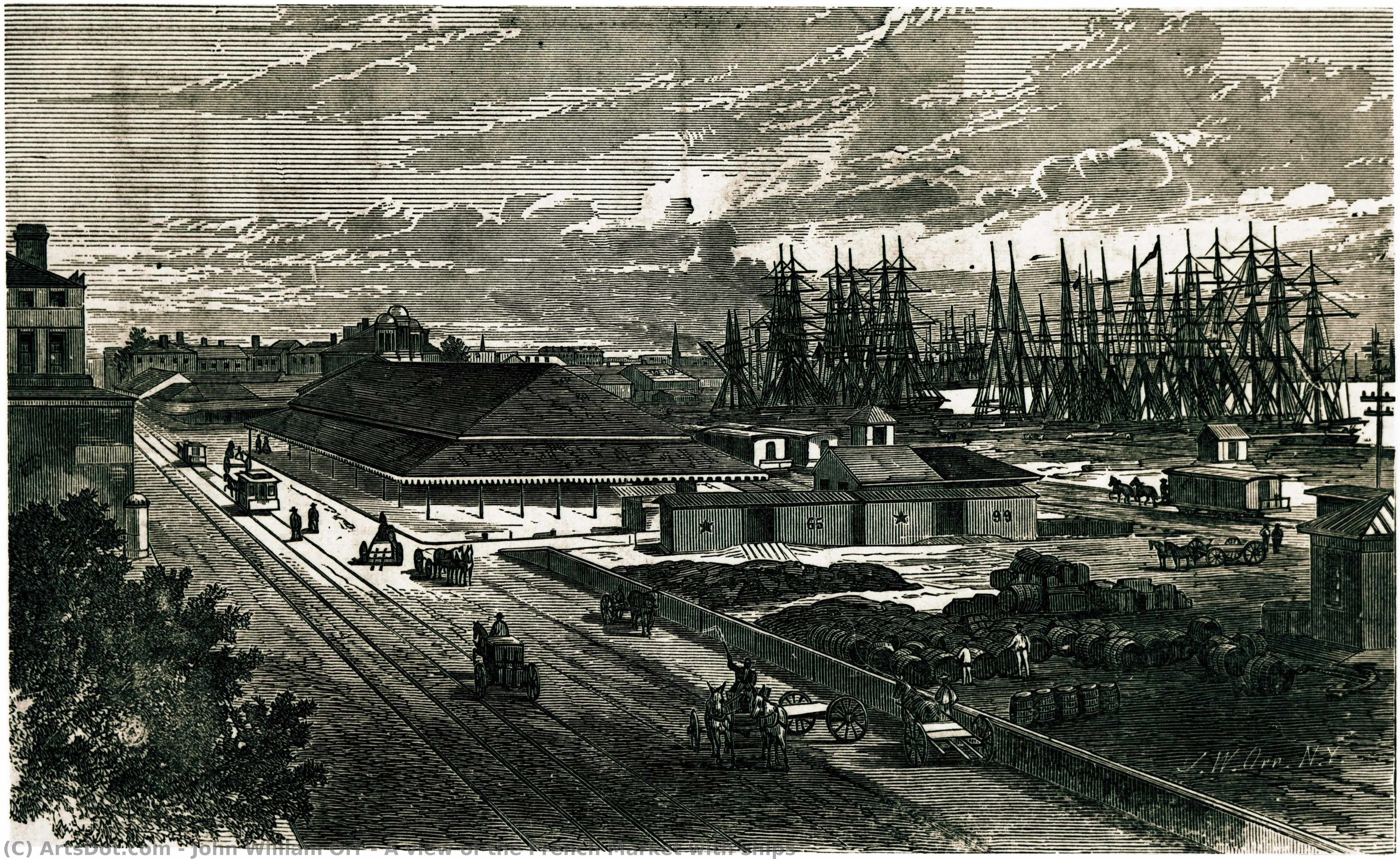 A View Of The French Market With Ships — John William Orr