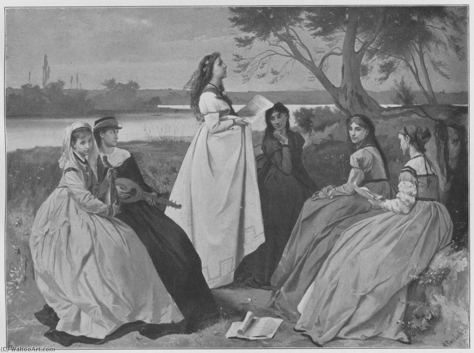 Im Frühling. (sechs Damen Im Freien.) — Anselm Feuerbach