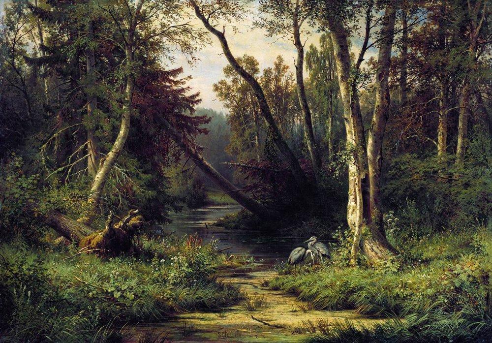 Forest Landscape With Herons — イワン・イヴァノヴィッチ・シシキン