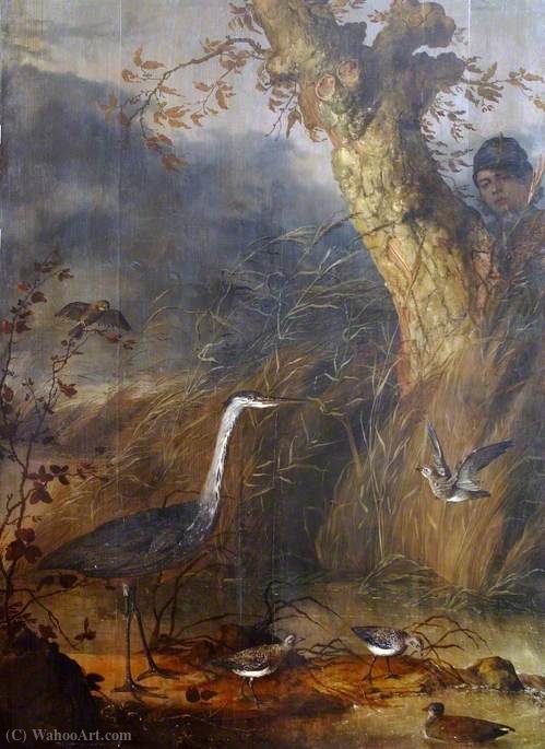 Man Watching Waterfowl From Behind A Tree — Abraham Danielsz Hondius