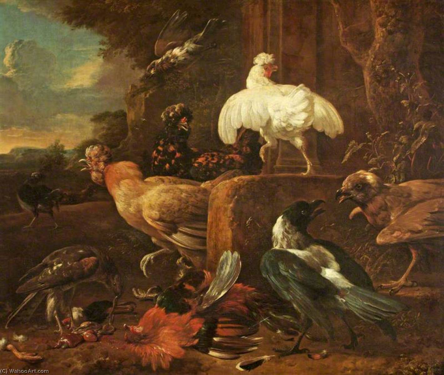 Poultry Attacked By Predatory Birds In A Landscape — Melchior De Hondecoetter