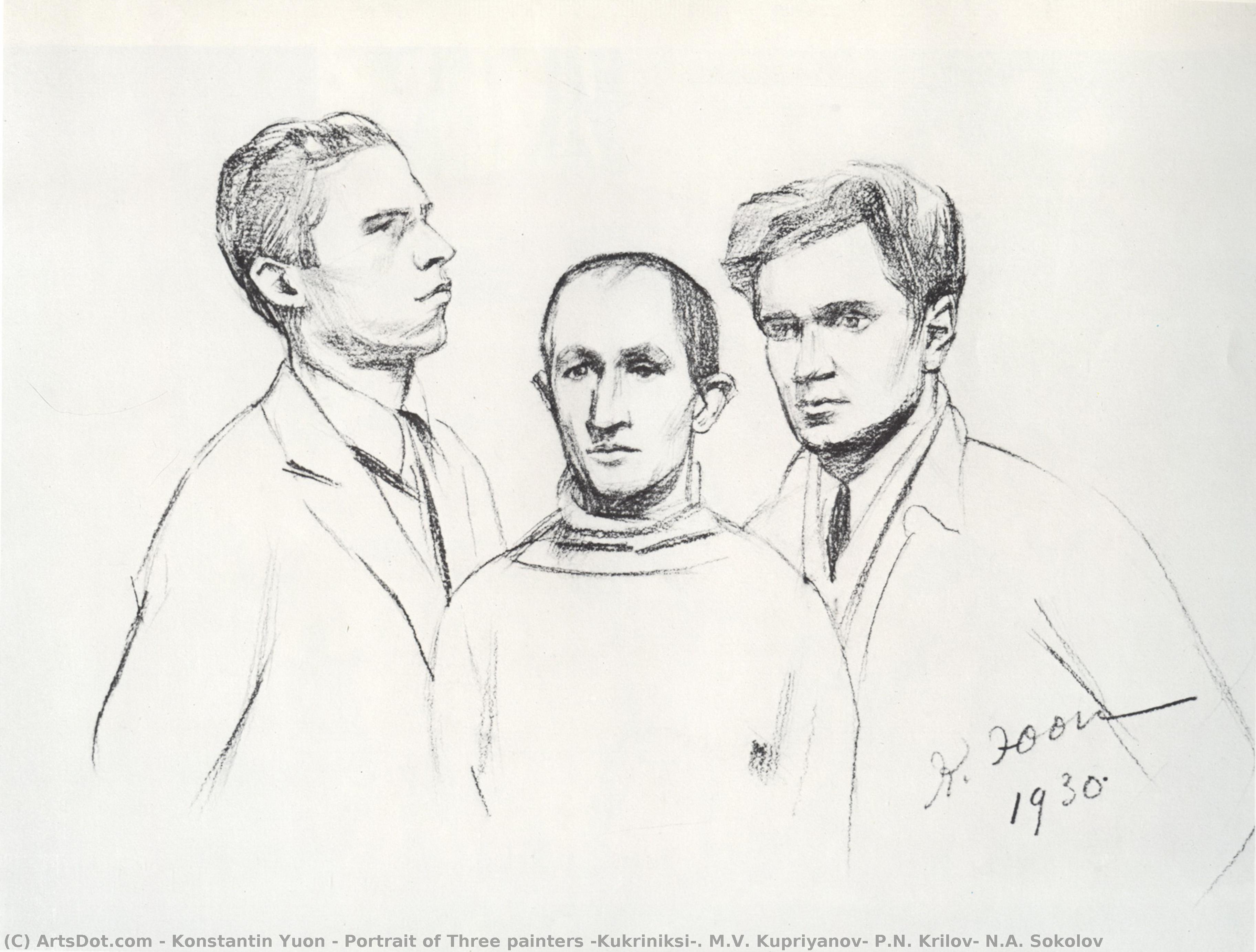 Portrait Of Three Painters (kukriniksi). M.v. Kupriyanov, P.n. Krilov, N.a. Sokolov — Konstantin Yuon