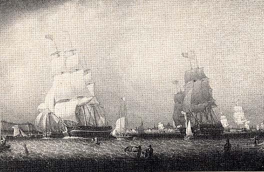 Boston Harbor From Castle Island ( Ship Charlotte ), (painting) — ロバート・w・サルモン