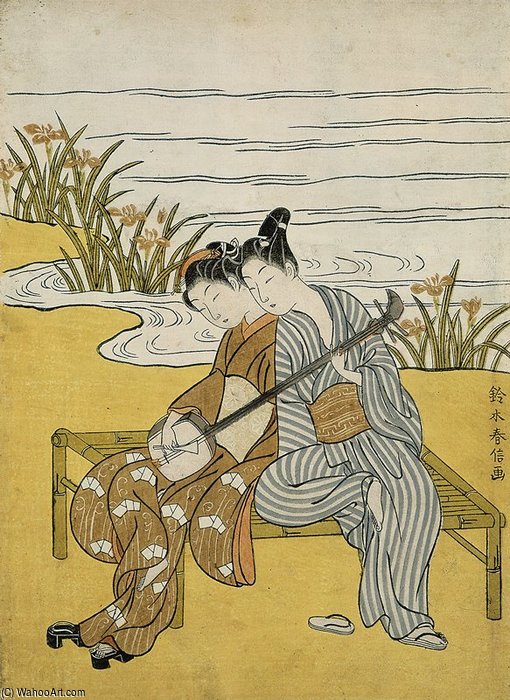 Lovers Playing The Same Shamisen As A Mitate Of Emperor Xuanzong And Yang Guifei — Сузуки Харунобу