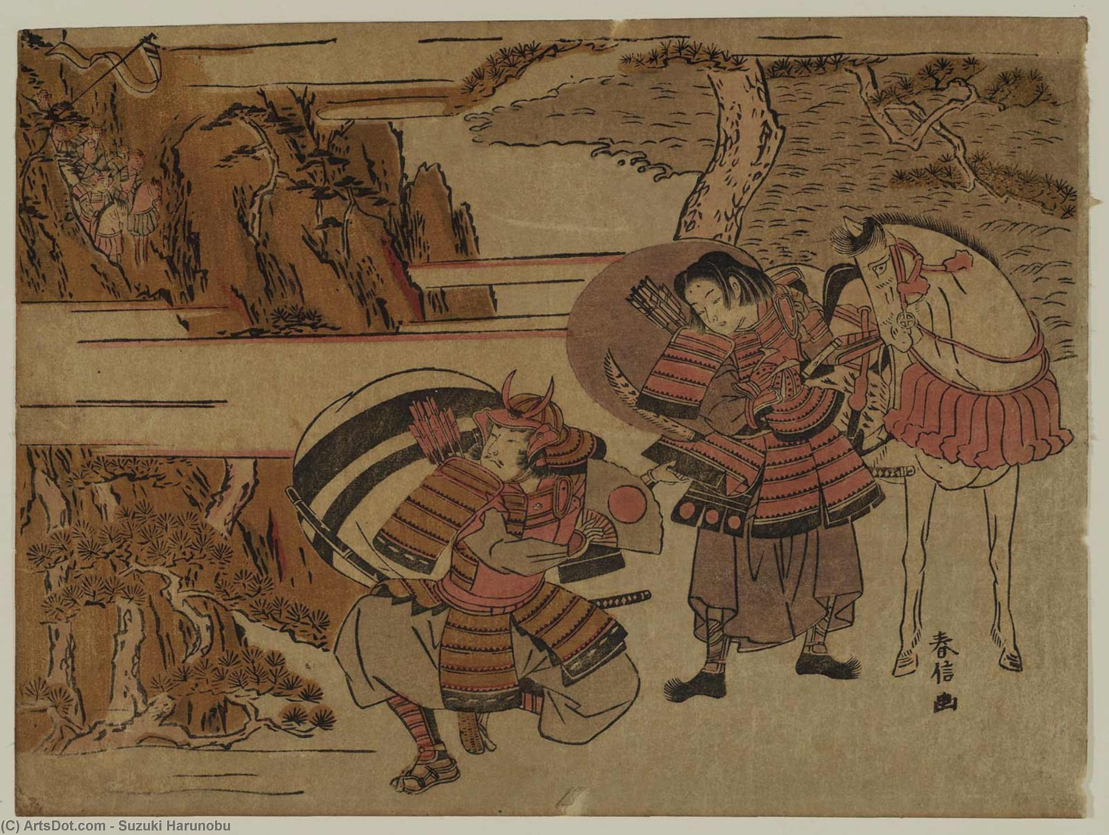 Kumagai Naozane And Taira No Atsumori At Ichinotani — Сузуки Харунобу