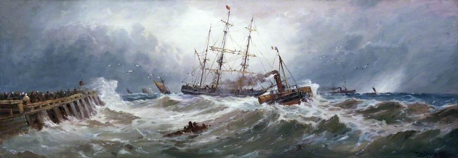 A French Paddle Tug Bringing A Barque Into Boulogne Harbour In Heavy Weather — Thomas Bush Hardy