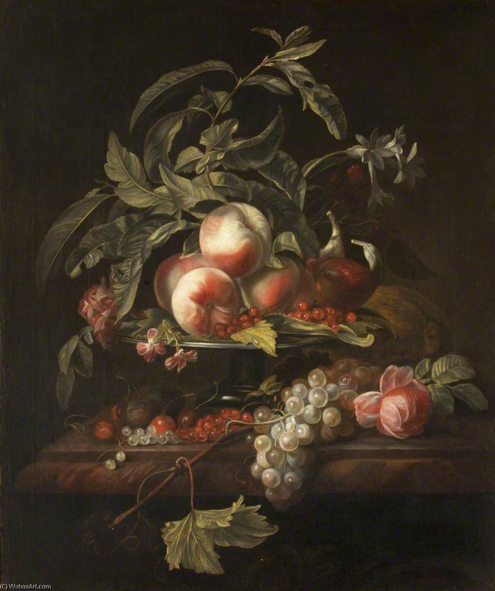 Peaches, Grapes And Redcurrants On A Ledge — Herman Verelst