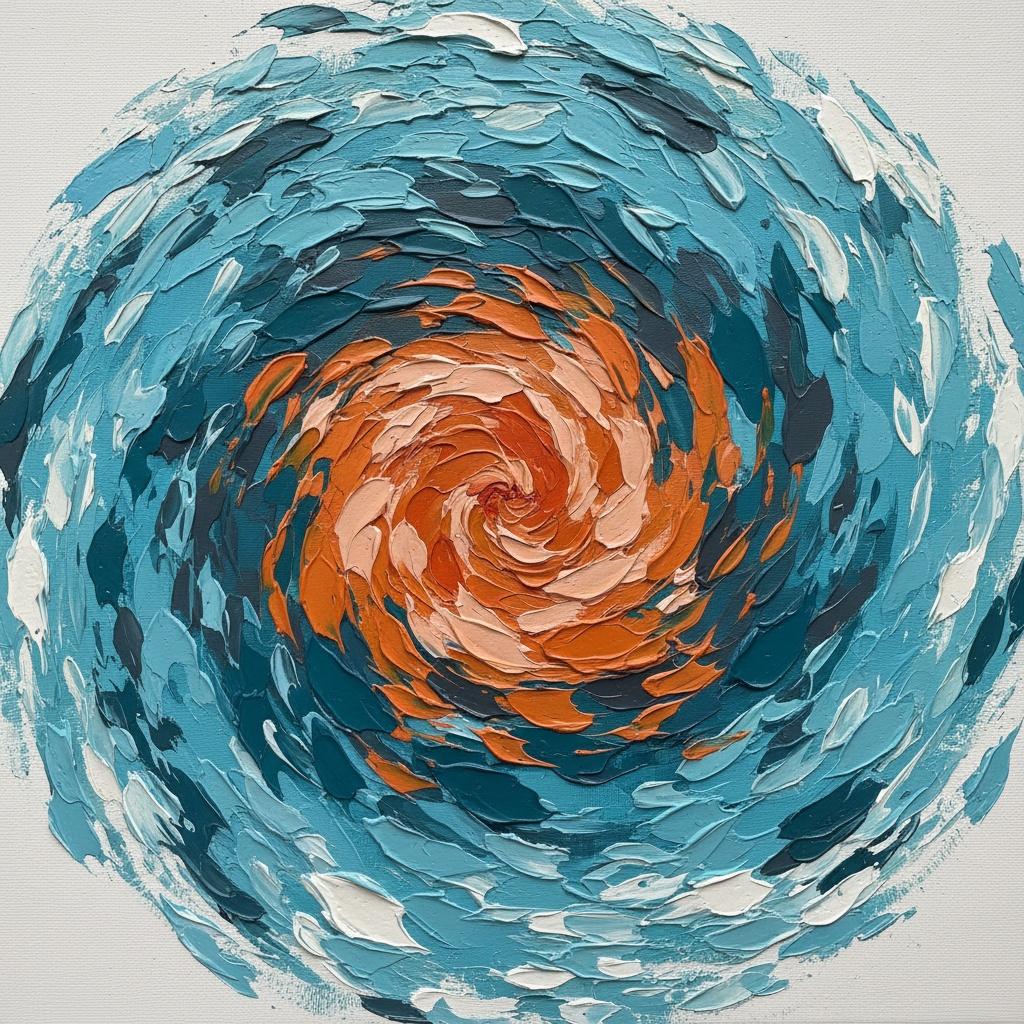 Celestial Vortex In Peach And Teal: A Singular Study Of Kinetic Radiance — Christian Noiret
