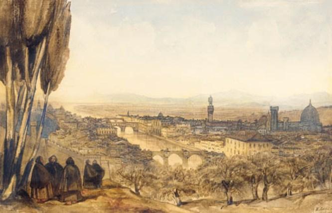 View Of Florence From The Basilico, San Miniato Al Monte, Monte Cruce — Edward Lear