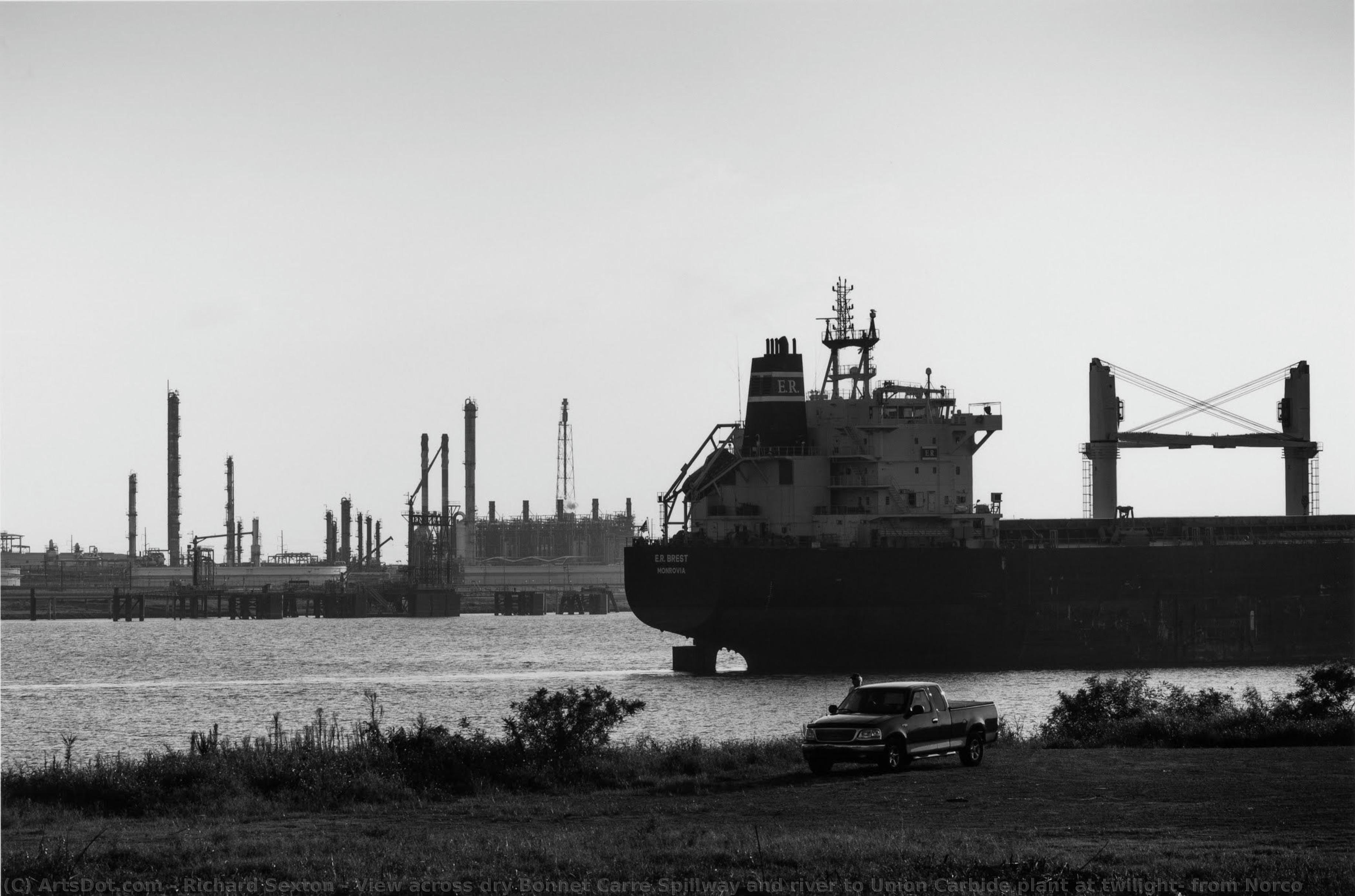View Across Dry Bonnet Carré Spillway And River To Union Carbide Plant At Twilight; From Norco — Ričard Sekston