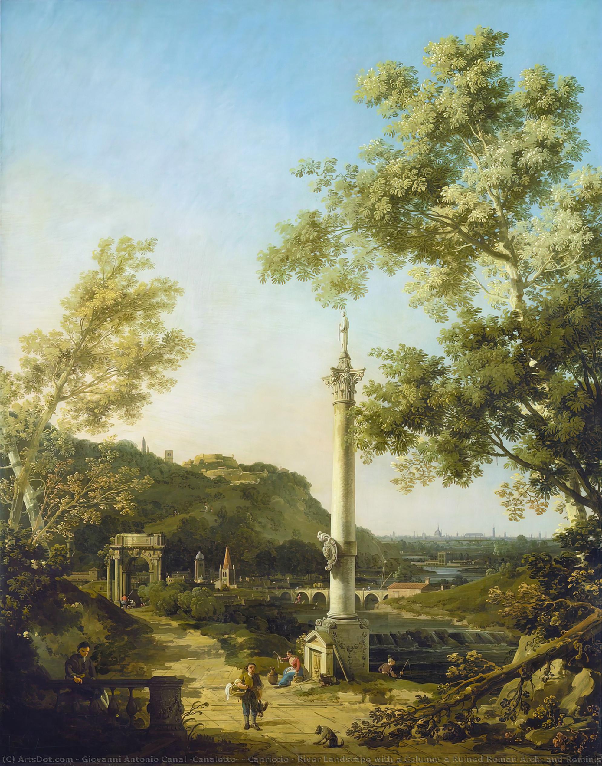 Capriccio - River Landscape With A Column, A Ruined Roman Arch, And Reminiscences Of England — Canaletto