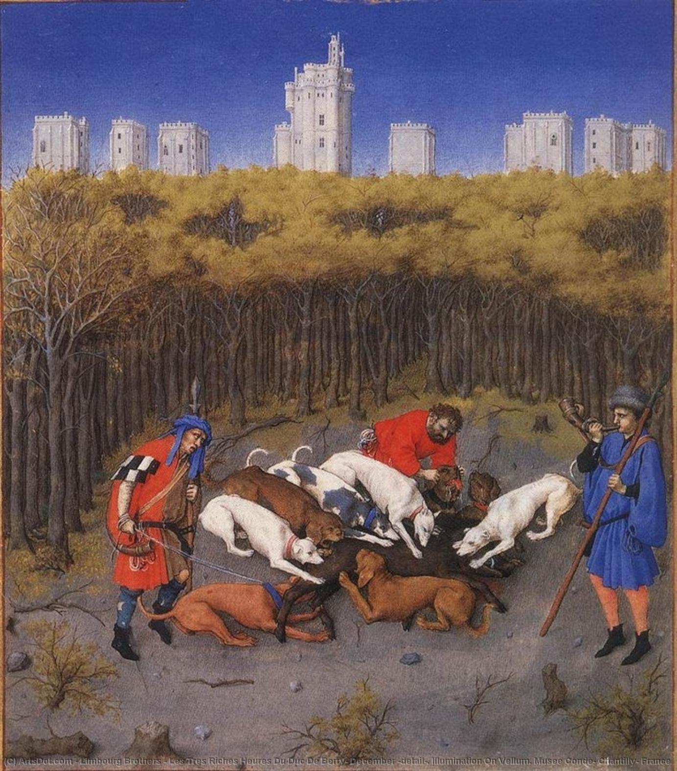 Les Tres Riches Heures Du Duc De Berry- December (detail). Illumination On Vellum. Musee Conde, Chantilly, France — Limbourg Brothers