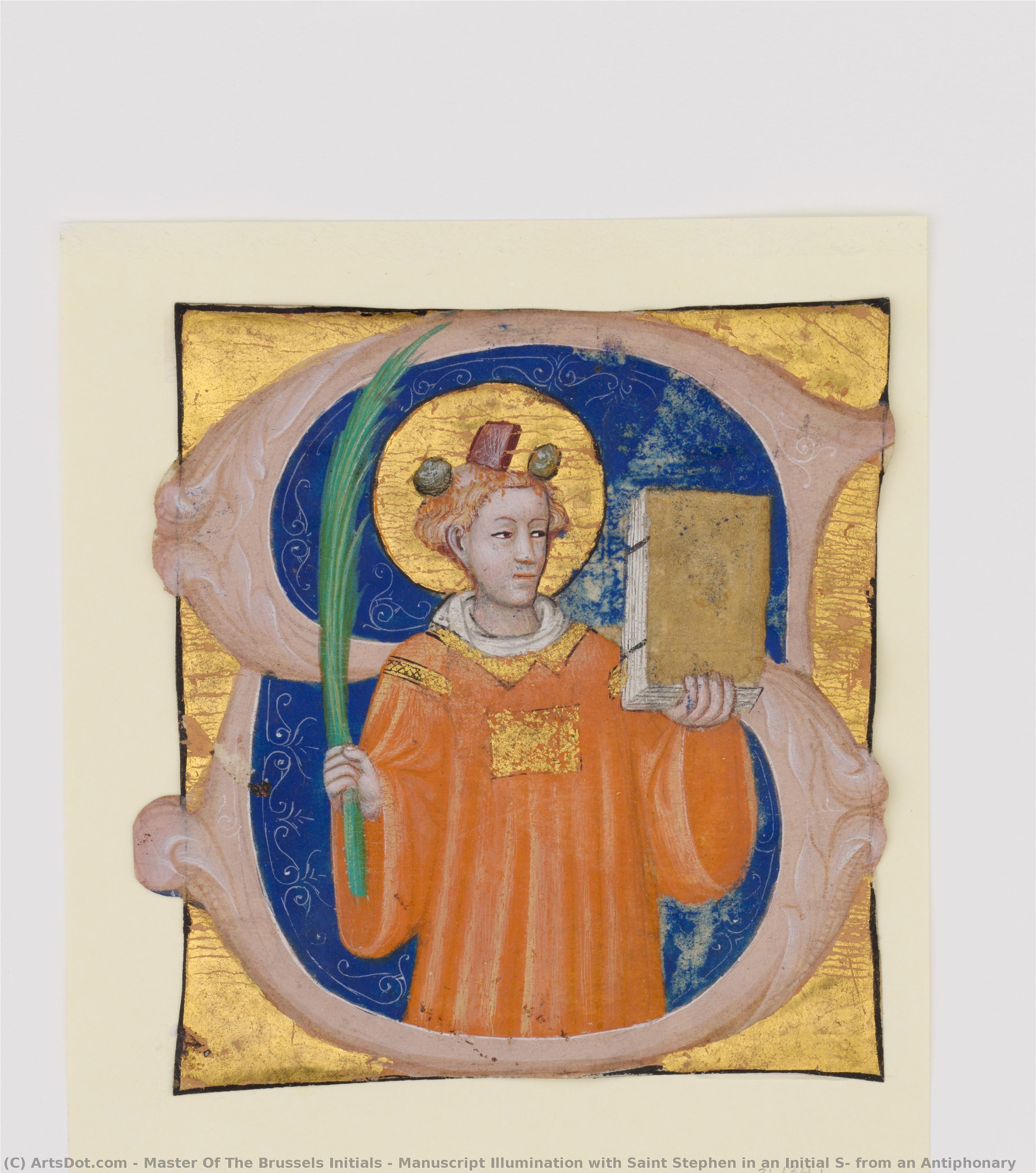 Manuscript Illumination With Saint Stephen In An Initial S, From An Antiphonary — Master Of The Brussels Initials