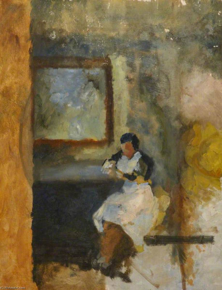 A Woman In A White Apron, Sitting Under A Picture — Margaret Frances Anne Vane-tempest-stewart