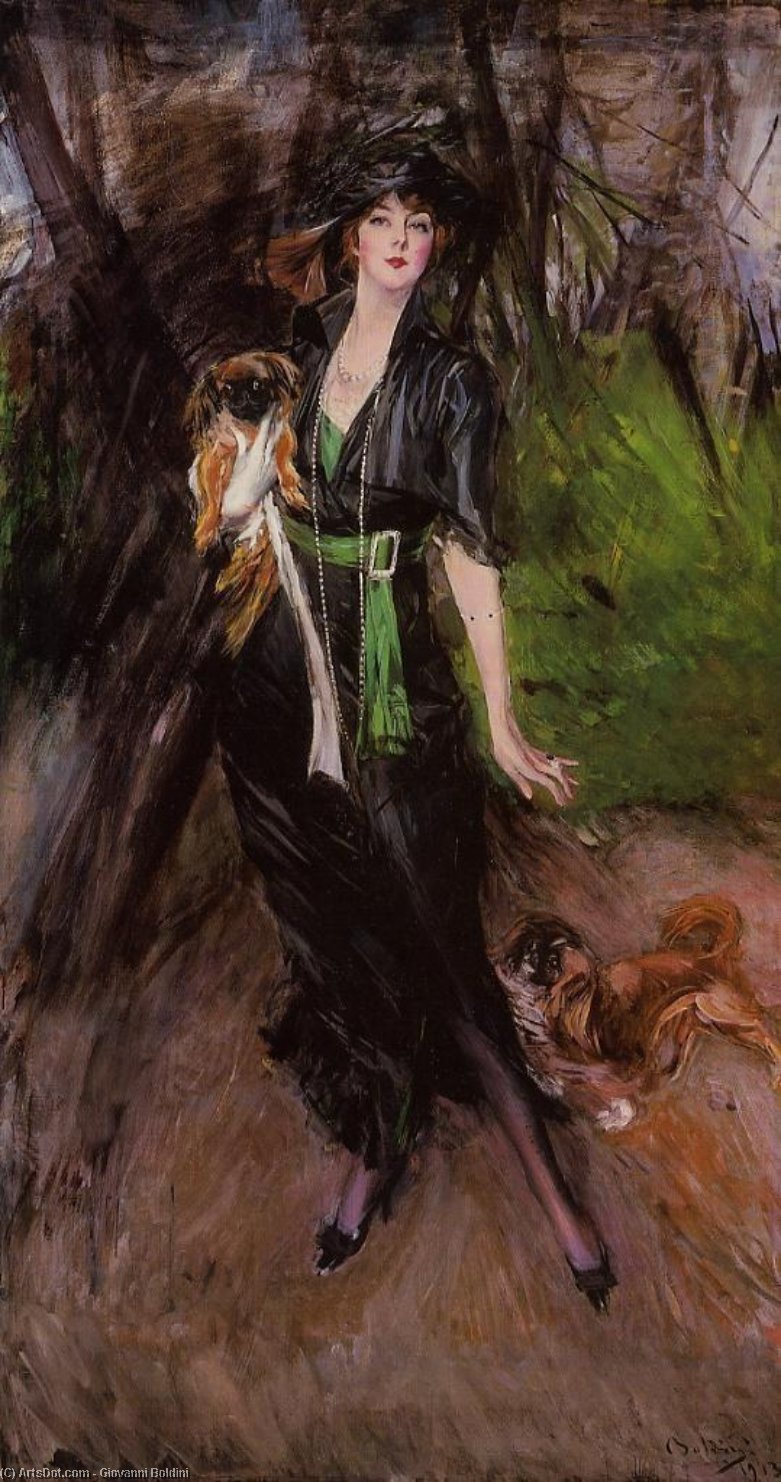 Retrato De Una Dama Lina Bilitis Con Dos Pequineses — Giovanni Boldini