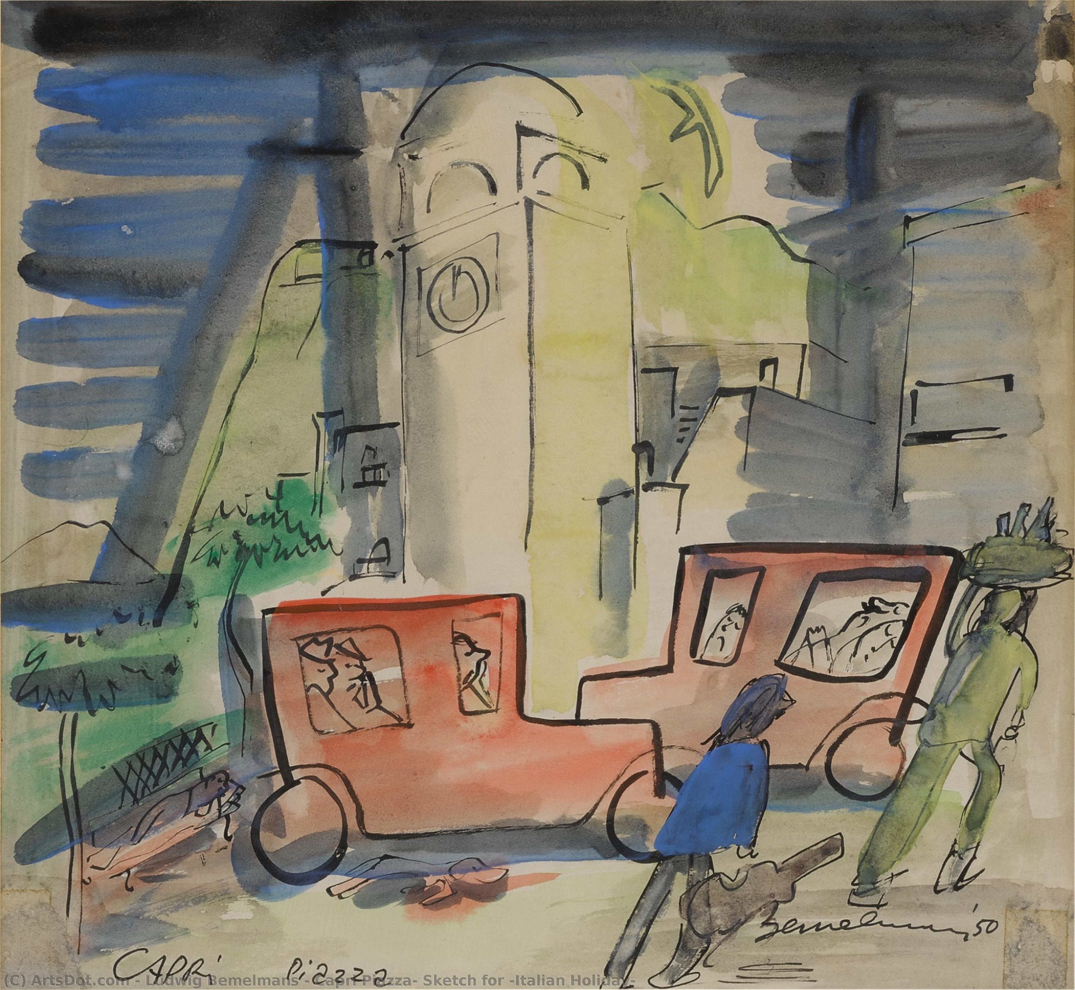 Capri Piazza, Sketch For 'italian Holiday' — Ludwig Bemelmans