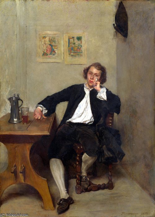 A Man In Black Smoking A Pipe — Jean-louis Ernest Meissonier