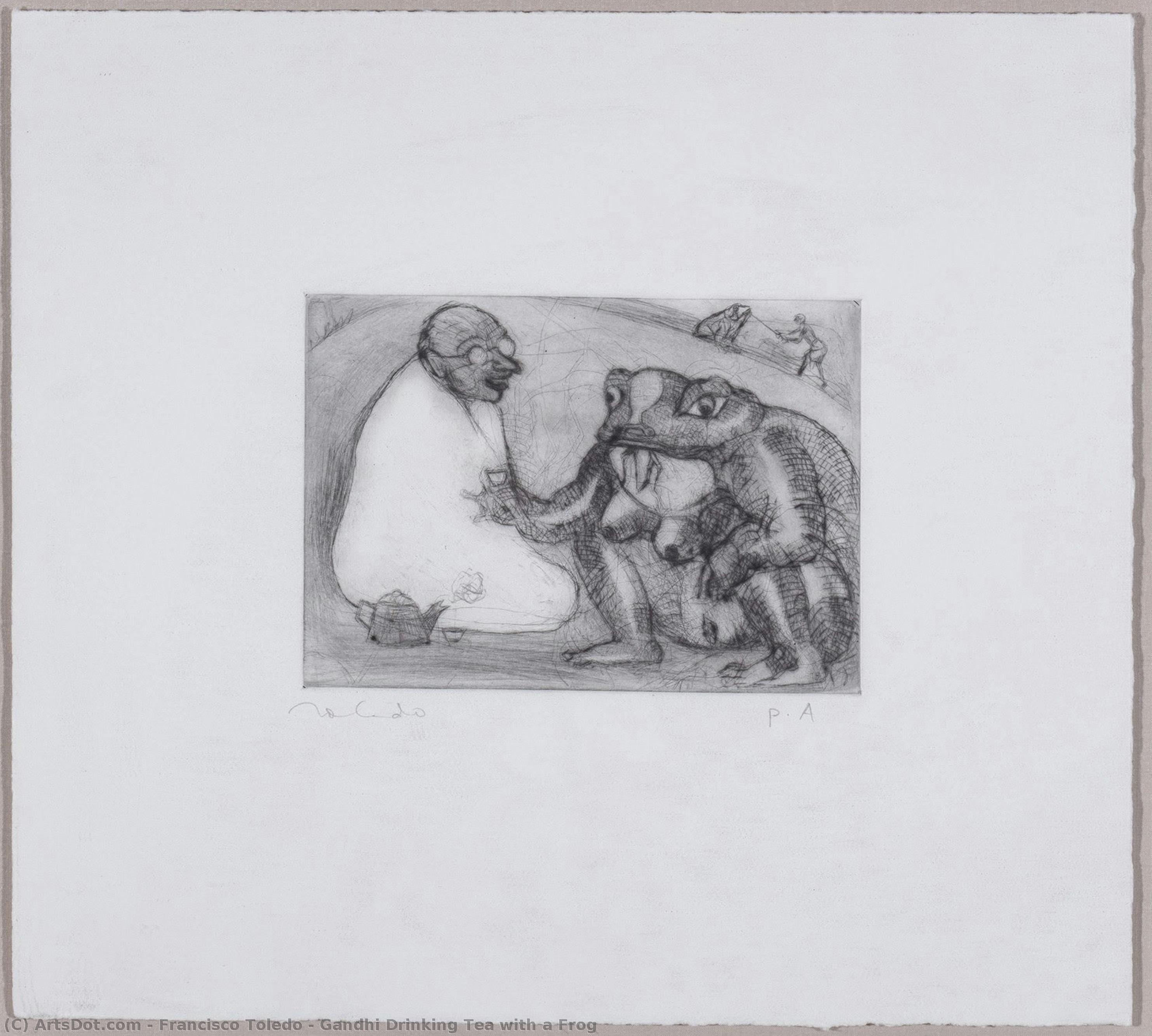 Gandhi Bebiendo Té Con Una Rana — Francisco Toledo