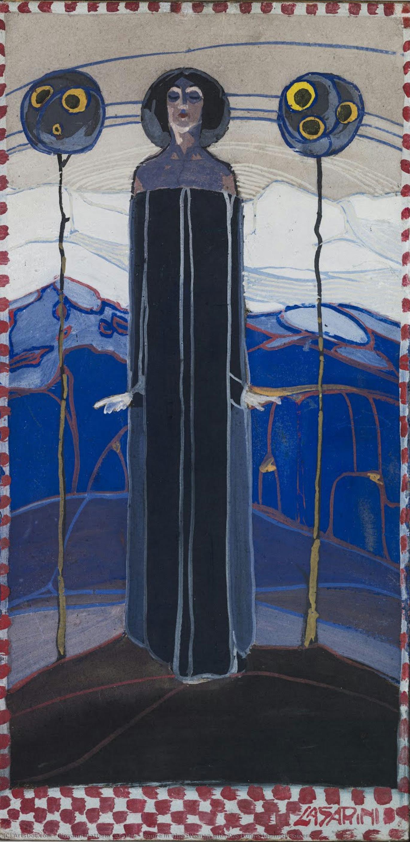 Figure In Blue (woman With Two Long-stemmed Flowers) — Giovanni Battista Casarini