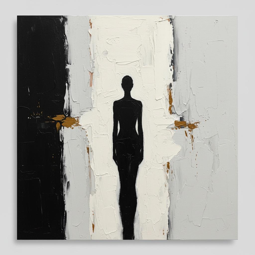 Monolithic Silence: A Fragmented Silhouette In Gold And Obsidian Impasto — Laurent Fabre