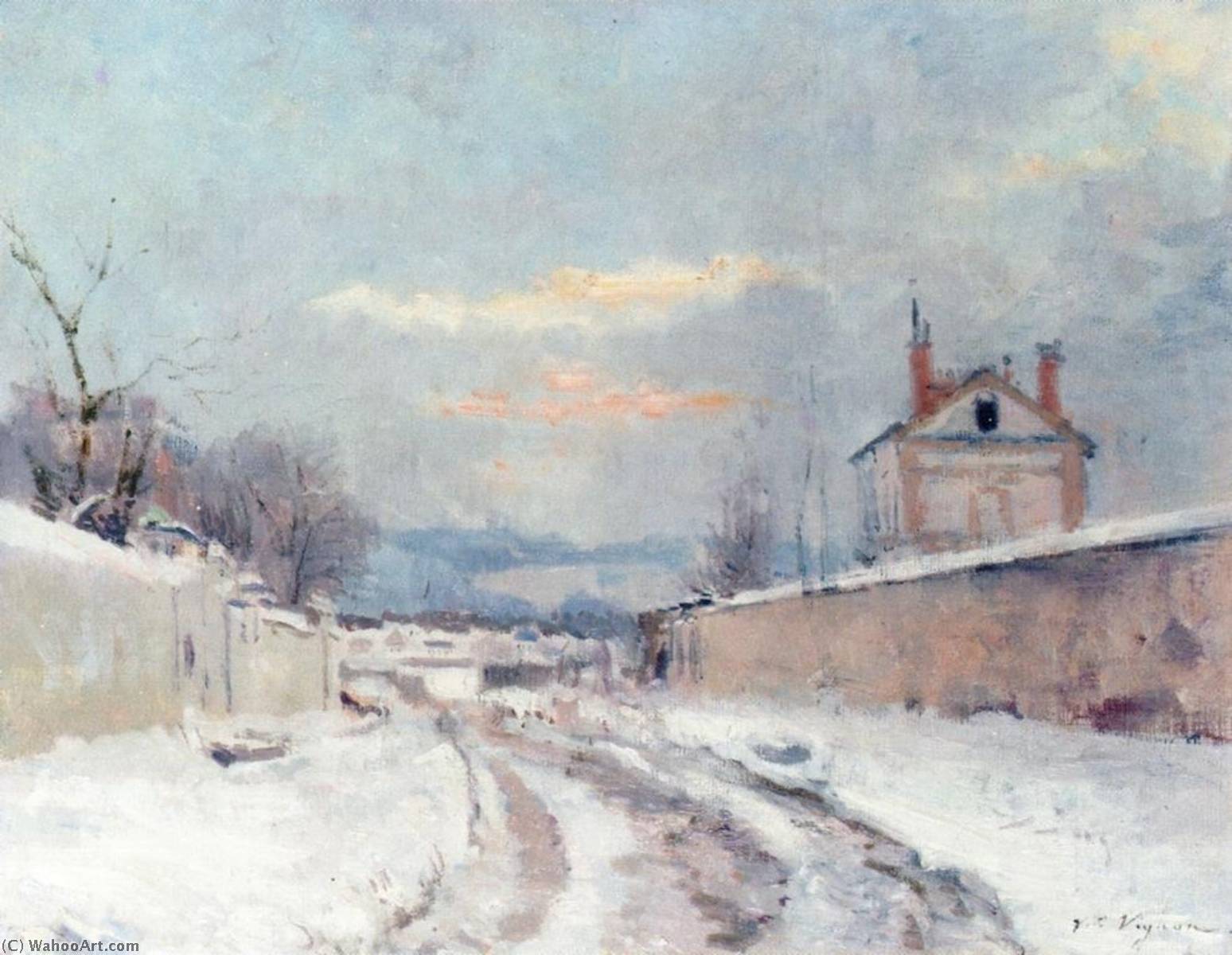 Entrance To A Village In The Snow — Victor Vignon