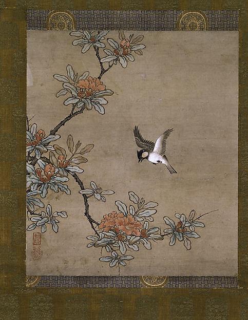 Titmouse With Pomegranate Flowers — Kano Yukinobu