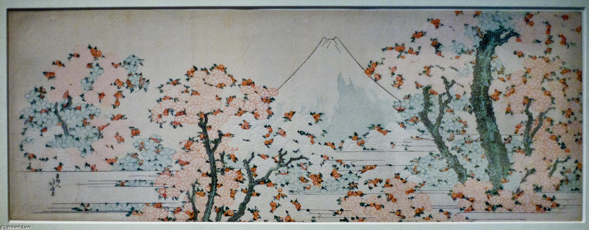 View On Mount Fuji Between Flowerin Trees — Katsushika Hokusai