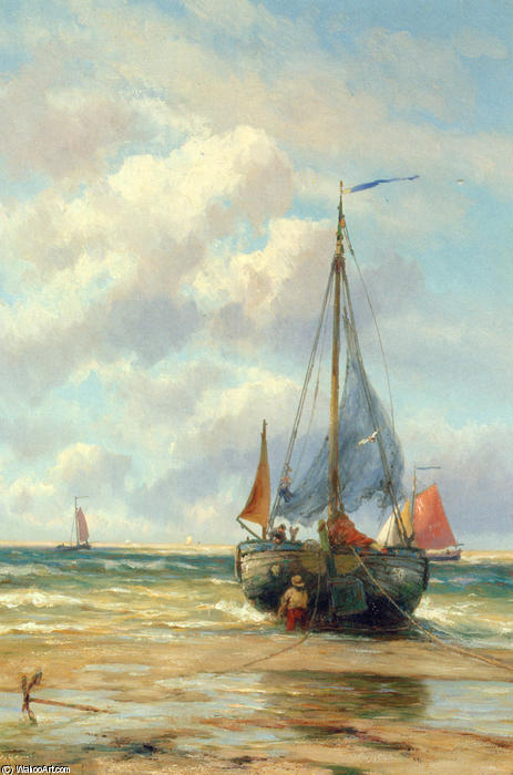 A Bomschuit In The Breakers — Johannes Hermann Barend Koekkoek