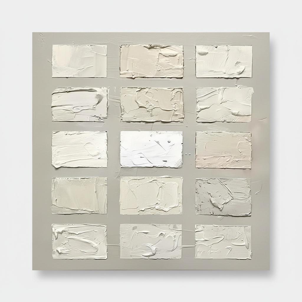 Monochromatic Rhythms In Sculptural Relief: A Meditative Study Of Structured Ivory Impasto — David Moreau