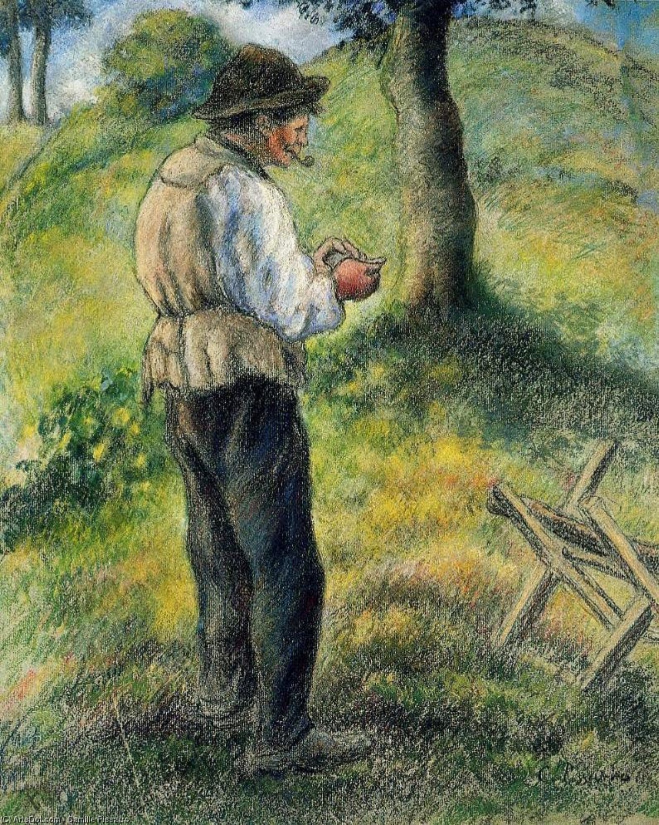 Pere Melon Lighting His Pipe — Camille Pissarro