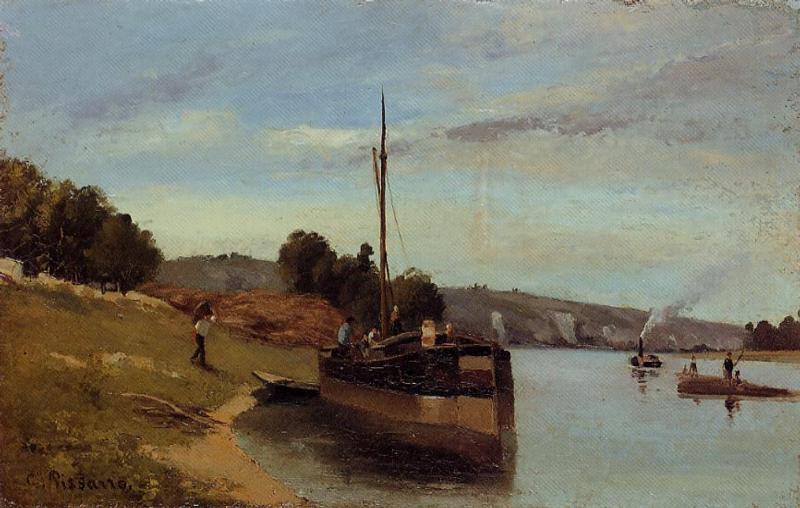Barges At Le Roche Guyon — Camille Pissarro