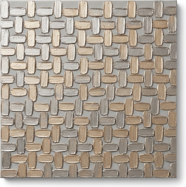 Interwoven Metallic Rhythms: A Monumental Study In Sculptural Silver And Champagne Relief — David Moreau