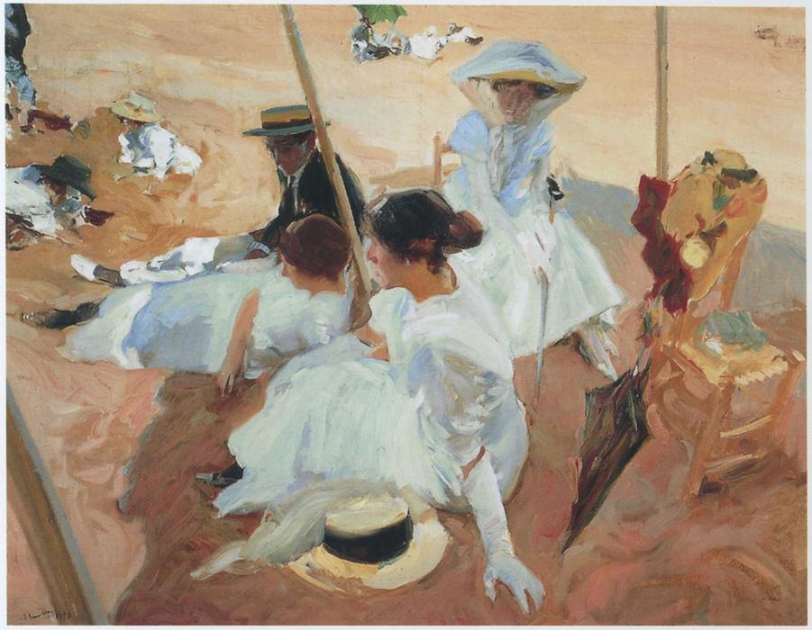 Under The Awning At Zarauz Beach — Joaquín Sorolla Y Bastida