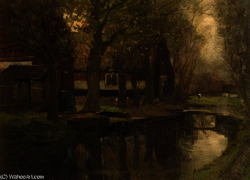Farmhouses Along A Brook — Charles Paul Gruppe